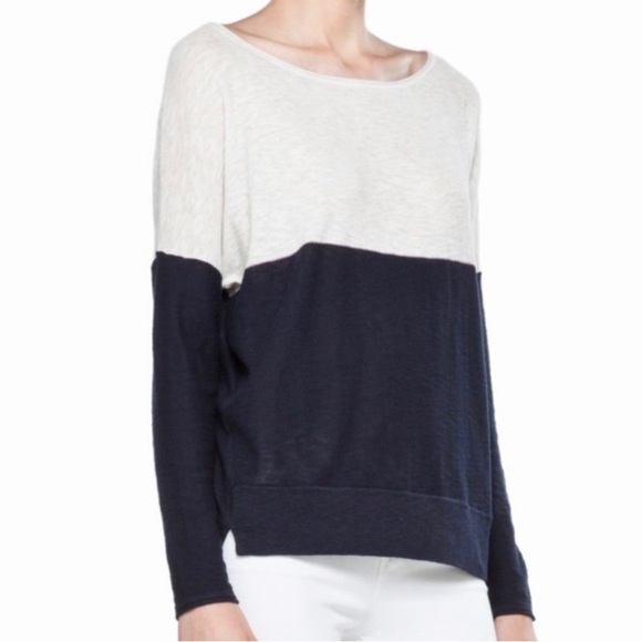 Vince Color Block Navy/White Lightweight Cotton Sweater Size Small - Picture 1 of 15